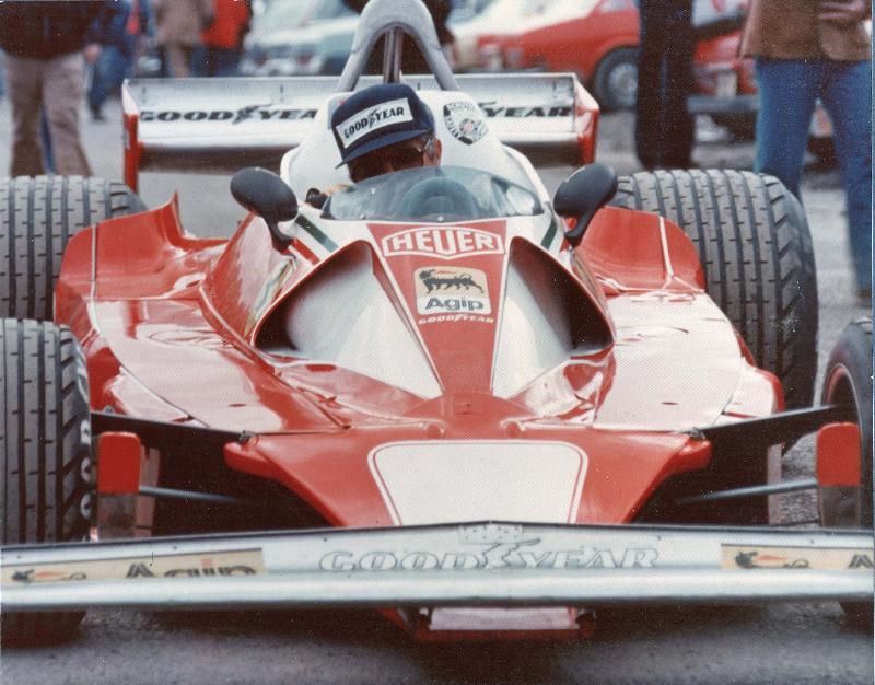 Niki's back up car being rolled through the paddock of 1976 USGP.  Photo by BMac!